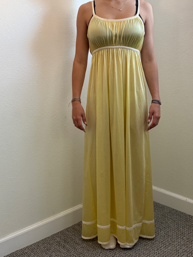 Vintage 60’s Nightgown Negligee Yellow Empire-Waist Maxi Unique Whimsy Dress